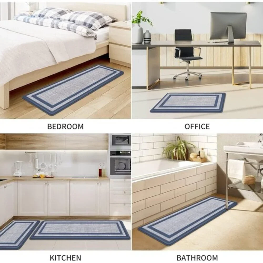New Kitchen Mats, 2Pcs Cushioned Anti-Fatigue Waterproof Rugs Blue Gray Set